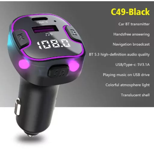 C49 Bluetooth kihangosító 5.3+EDR RGB - FM/Transmitter - 12/24V