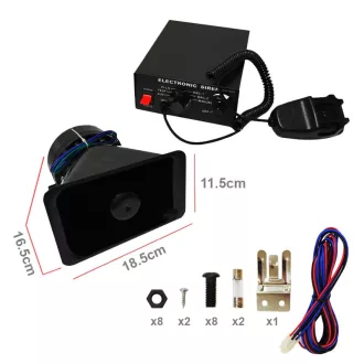 MaxSpeed Sziréna + Mikrofon, 5 szólamú, 12V 220W
