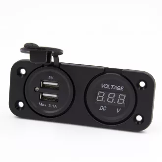   MAXSPEED USB ALJZAT DUPLA VOLTMÉRŐVEL DIGITÁLIS 12/24V SZERELHETŐ