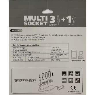 Szivargyújtó elosztó, 3-as+USB