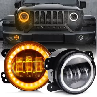   E jellel ellátott LED-es nappali menetfény és ködlámpa szett – 90 mm, 12V, index funkcióval