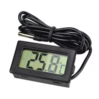  Elektronikus hőmérő LCD kijelzővel, 1 m-es szonda, 48 x 28 x 15 mm, Fekete