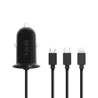   Szivargyújtós adapter töltő 4 az 1-ben + USB - fekete Lightning, MicroUSB, Type-C