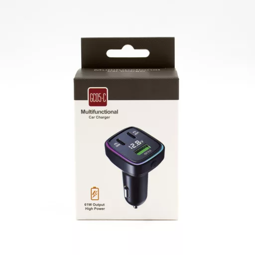 GC05C Szivargyújtós Töltő USB + 2X USB C Feszültségmérővel 61W