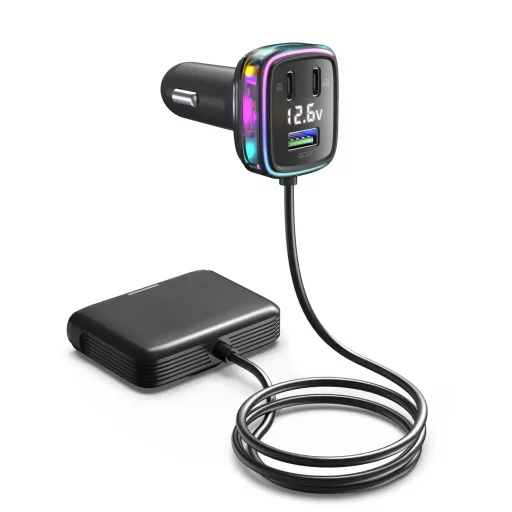 GC05 6 portos USB és USB C Autós Szivargyújtós feszültségmérővel 12/24V 115W