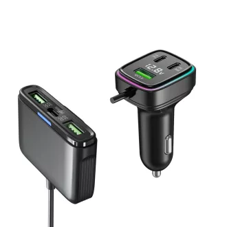   GC05 6 portos USB és USB C Autós Szivargyújtós feszültségmérővel 12/24V 115W