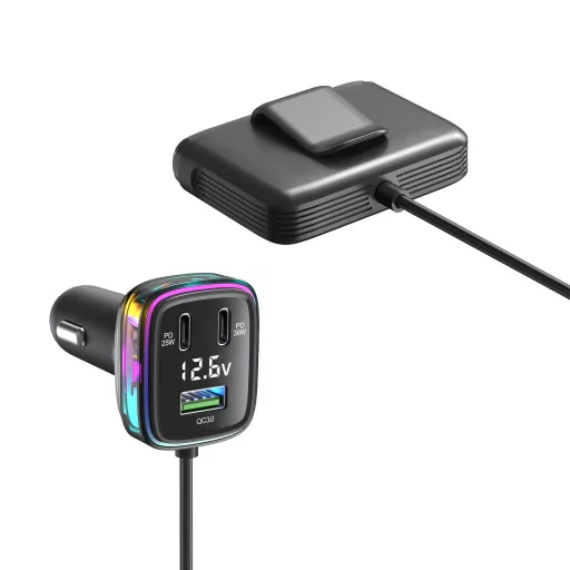 GC05 6 portos USB és USB C Autós Szivargyújtós feszültségmérővel 12/24V 115W