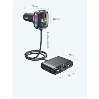   GC05 6 portos USB és USB C Autós Szivargyújtós feszültségmérővel 12/24V 115W
