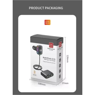   GC05 6 portos USB és USB C Autós Szivargyújtós feszültségmérővel 12/24V 115W