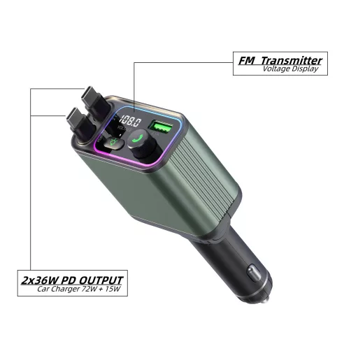 GC08 65 W USB Type C 4 az 1-ben Visszahúzható Töltőadapter 35 W Visszahúzható Kábelekkel FM Rádió