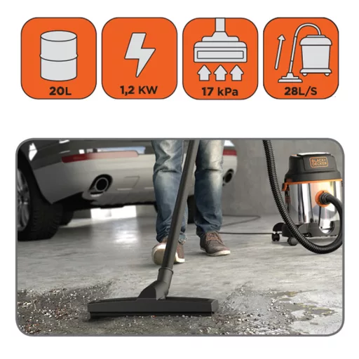 Száraz-nedves porszívó 30L,1600W, INOX, BLACK+DECKER BXVC30XDE