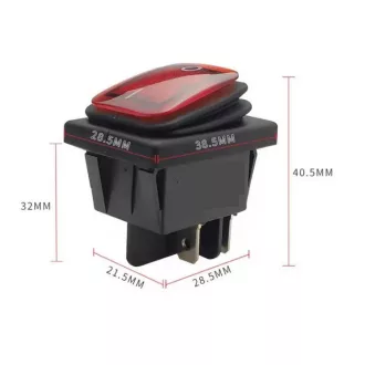 Kapcsoló 2 állású, Piros, 250V 30A, 4Lábú Vízálló