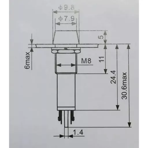 12 V-os XD8-1 8mm-es vízálló, Fém jelzőlámpa, Kék