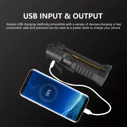 Újratölthető, LED Zseblámpa-Munkalámpa Mágneses. 1200mAh