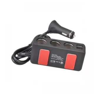   Nagy teljesítményű szivargyújtó elosztó 3-as 12/24V 4 USB csatlakozóval (digitális kijelző)