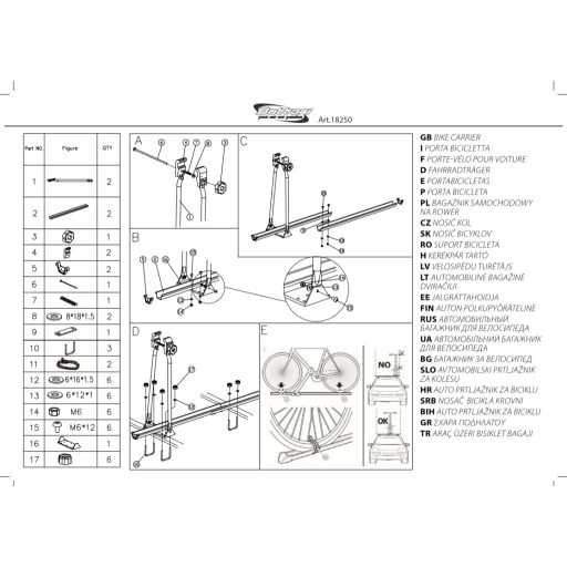 KERÉKPÁR TARTÓ EASY (Biciklitartó tetőcsomagtartóra) Bottari Italy (Zárható kerékpártartó)