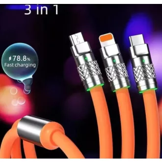 3 az 1-ben szilikon gyorstöltő adatkábel - 6A 12-24V 12OW