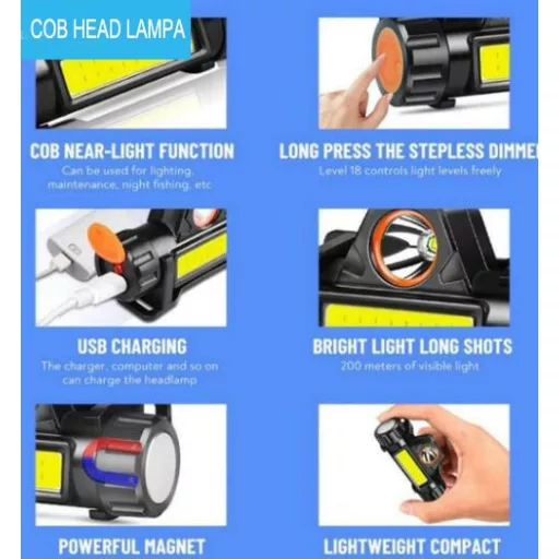 Nagy teljesítményű fényszóró LED fejlámpa akkus