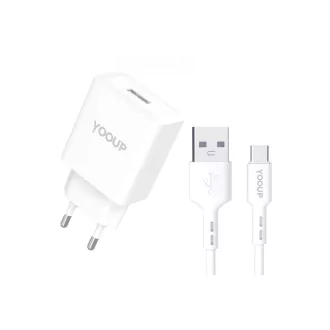   YOOUP 12W USB-S Hálózati töltő + USB/TYPE-C kábel - NC76-A+NB36-P9