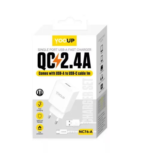 YOOUP 12W USB-S Hálózati töltő + USB/TYPE-C kábel - NC76-A+NB36-P9