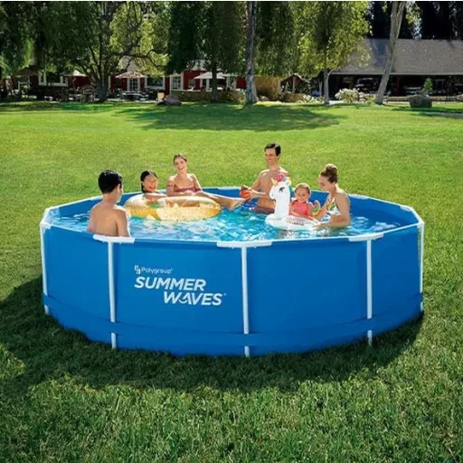 Fémlábas medence 366 cm átmérő, 91 cm magas + vízforgató + papírszűrő + létra Summer Waves