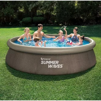   Fémlábas medence 366 cm átmérő, 91 cm magas RATTAN mintás + vízforgató + papírszűrő + létra + fedő Summer Waves