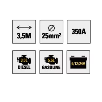   Indítókábel 25mm2, 350A, 3,5m, TÜV/GS tanúsítvány, táskával, STANLEY 1000A